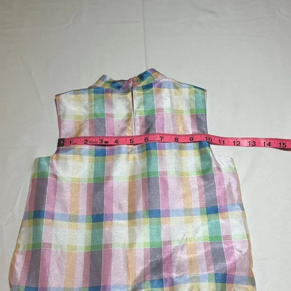 Gymboree Girls 6 Pink Blue Purple Yellow Plaid Taffeta Sleeveless Dress